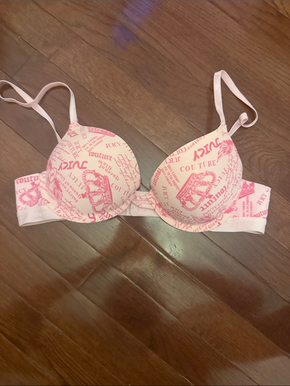 Juicy Couture Cream and Pink Logo Print Push-Up Bra
